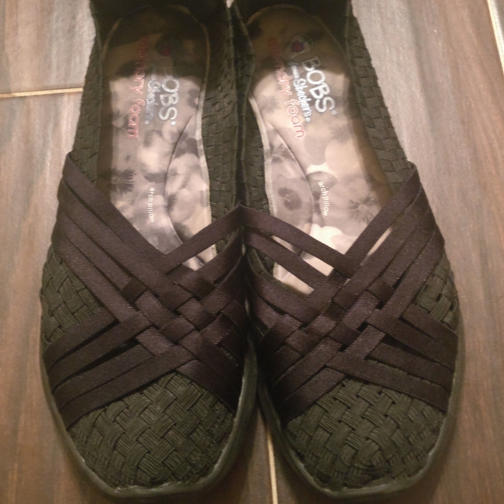 BOBS Sketchers Black Basket Weave Flats COMFORT